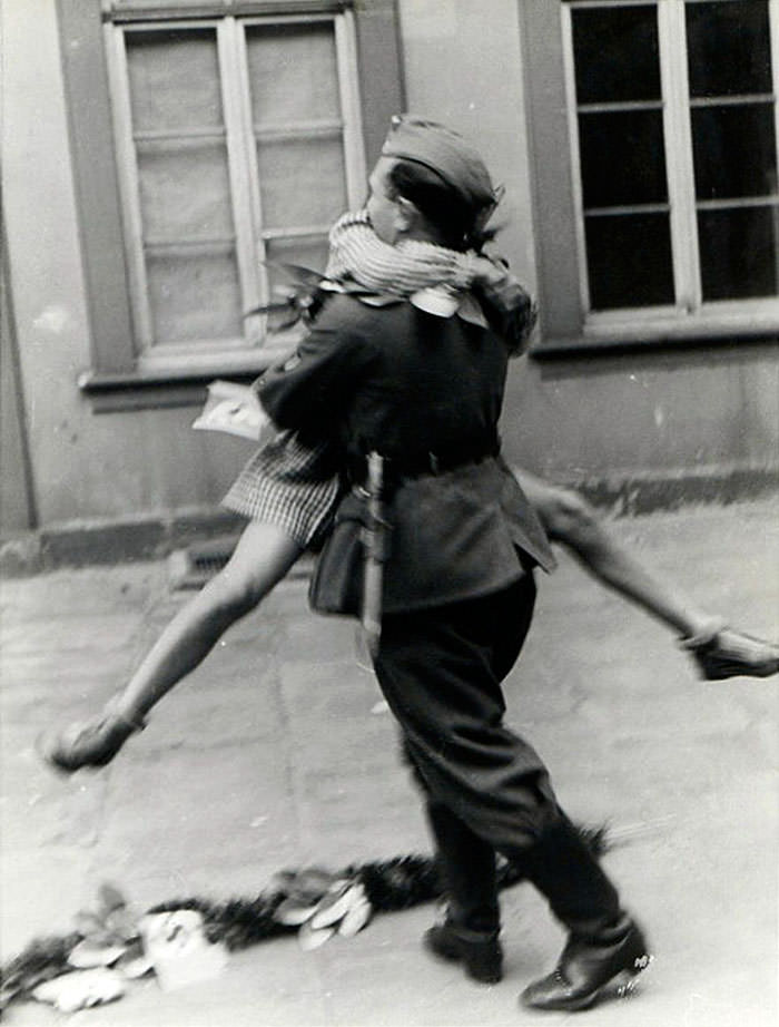 A soldier comes home from war, 1940s