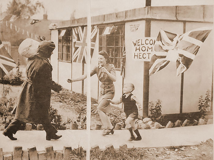Gunner hector morgan returning home, 1945