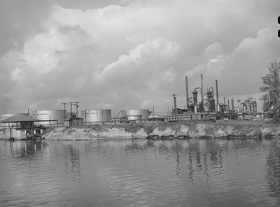 Oil refinery on the bank of the ship channel. Port of Houston, Texas