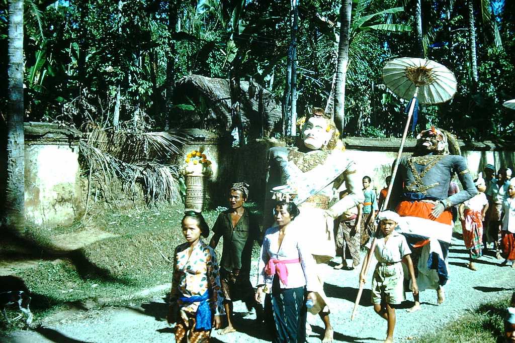 Procession from temple in Bali New Year, Indonesia, 1952