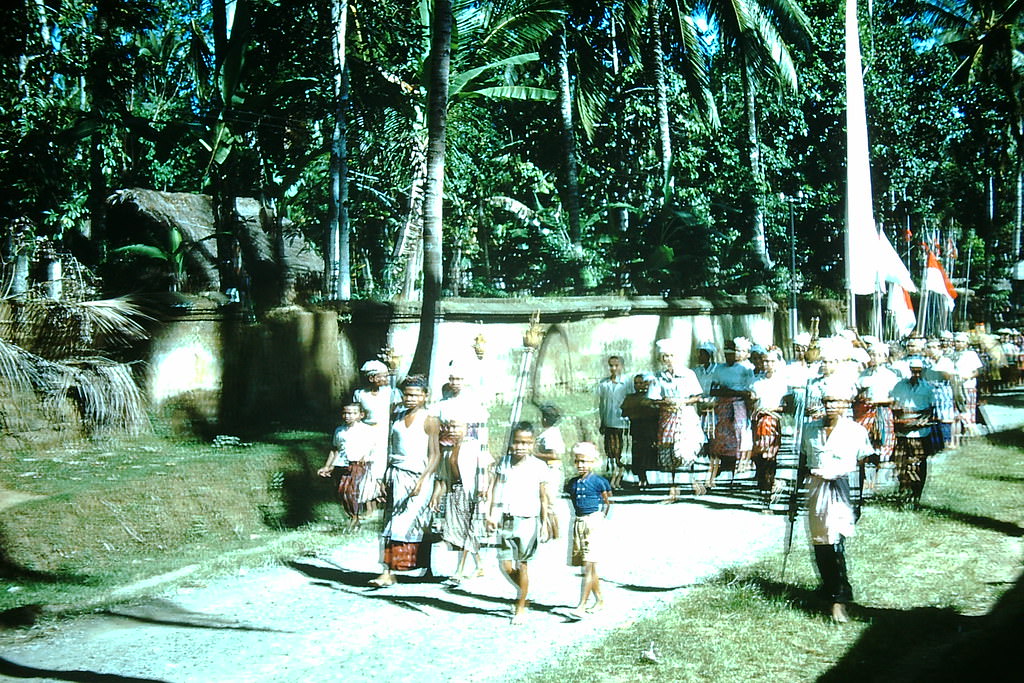 Procession from temple in Bali New Year, Indonesia, 1952