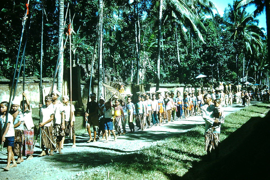 Procession from temple in Bali New Year, Indonesia, 1952