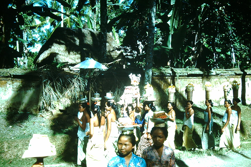 Procession from temple in Bali New Year, Indonesia, 1952