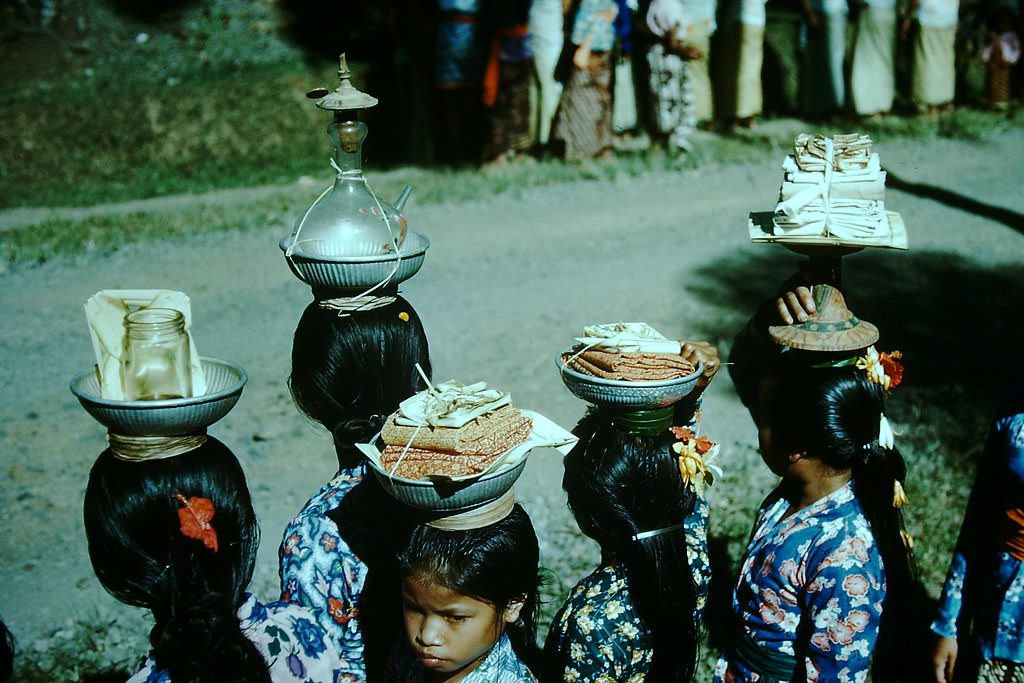 Procession from temple in Bali New Year, Indonesia, 1952