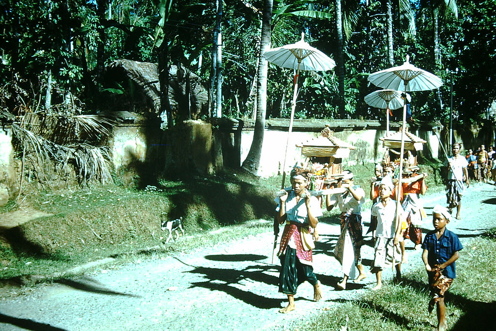 Procession from temple in Bali New Year, Indonesia, 1952