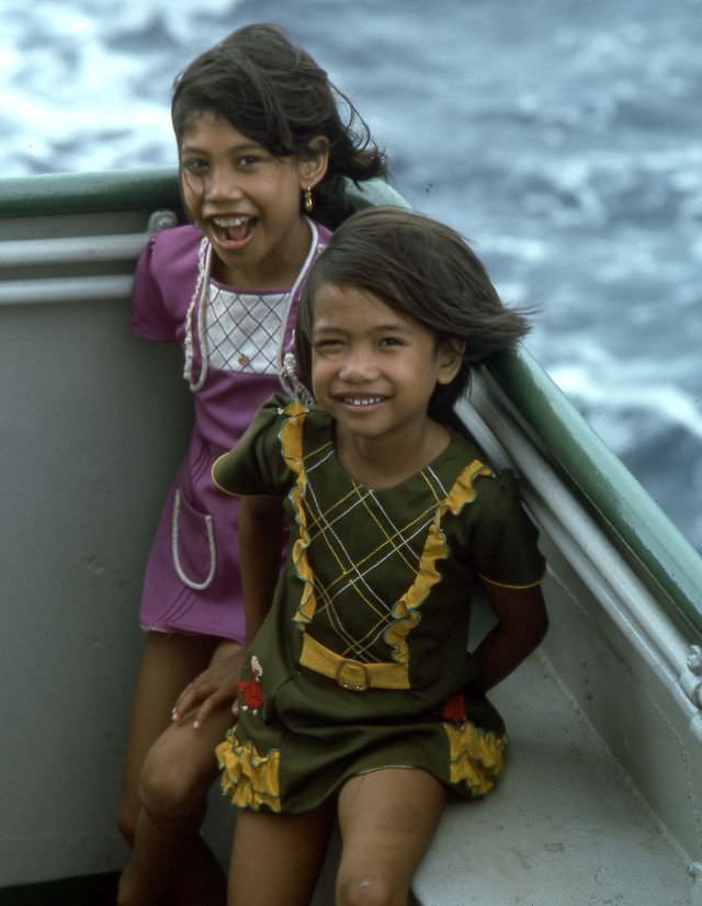 Girls on ship near Timor, 1970s