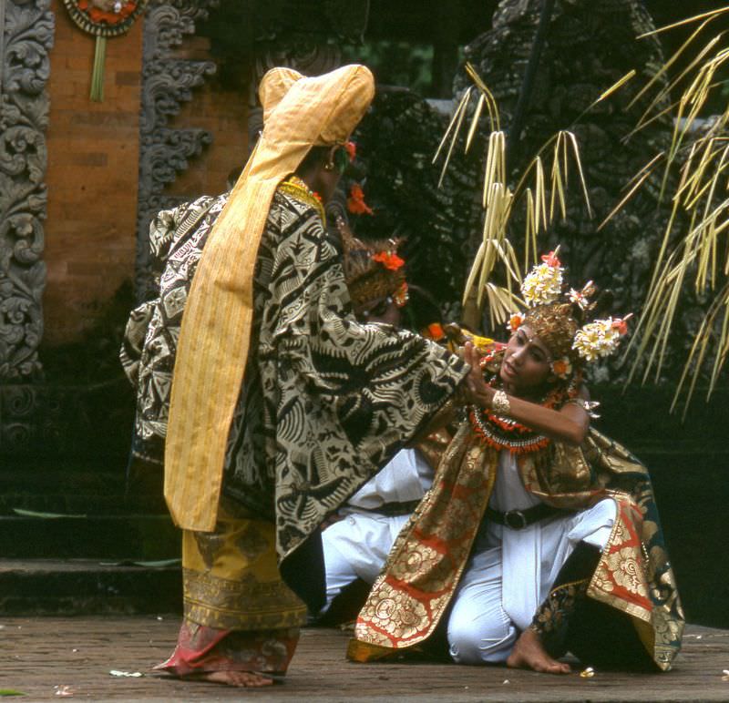 Traditional Balinese dance at Kuta Beach, 1970s