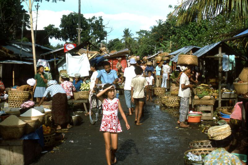 Bali street market near Kuta Beach, 1970s