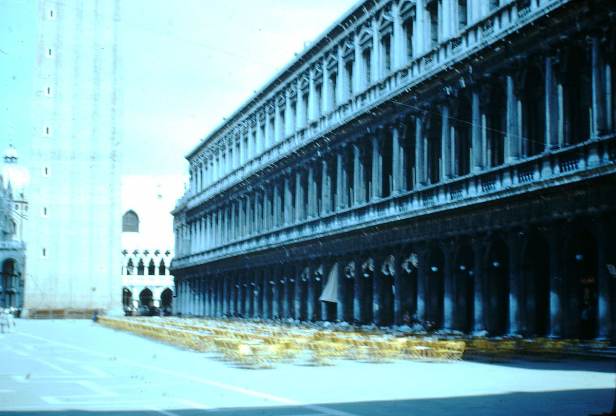 Cafe and Tower St Mark's Sq- Venice, Italy, 1954.