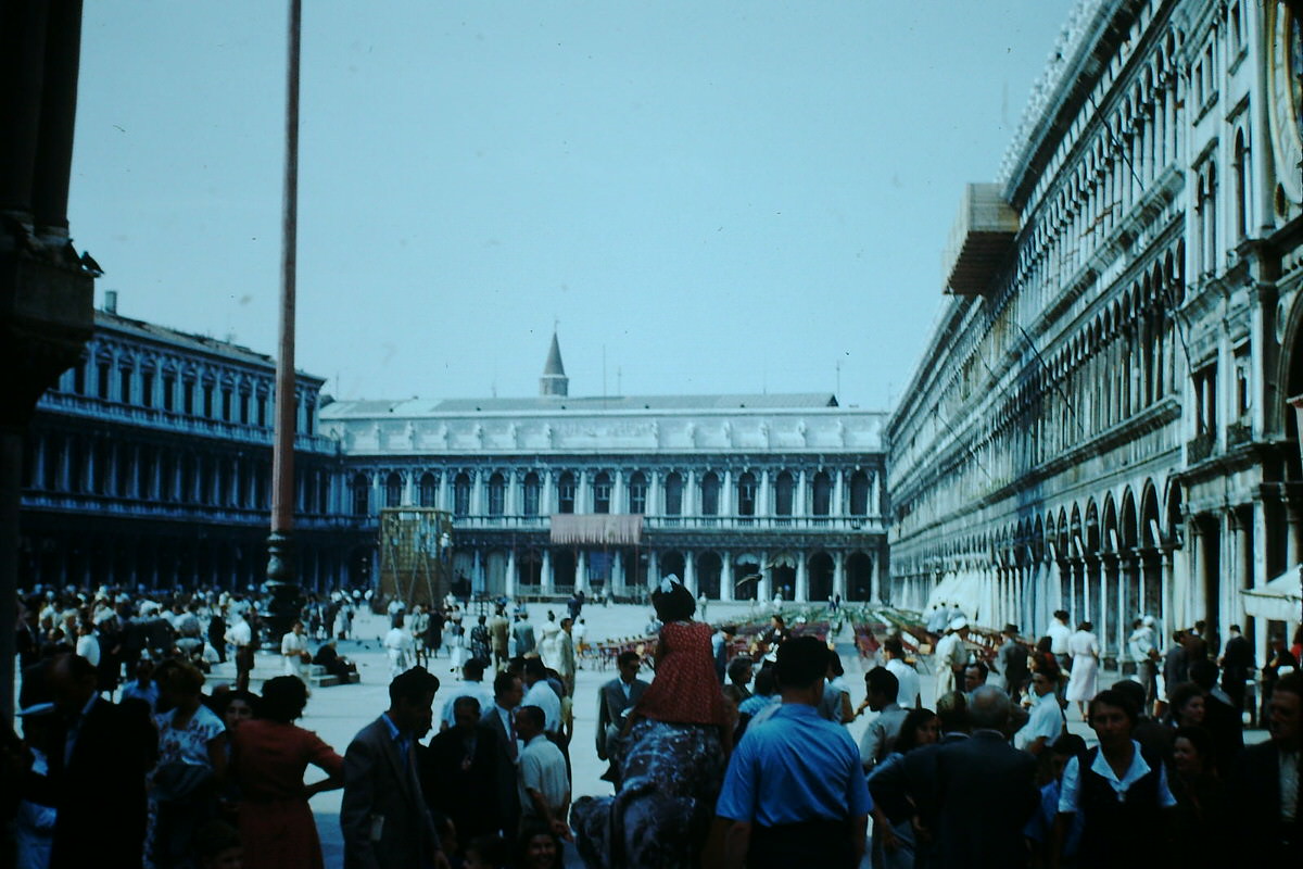 St Mark's Sq from Cathedral Steps- Venice, Italy, 1954.