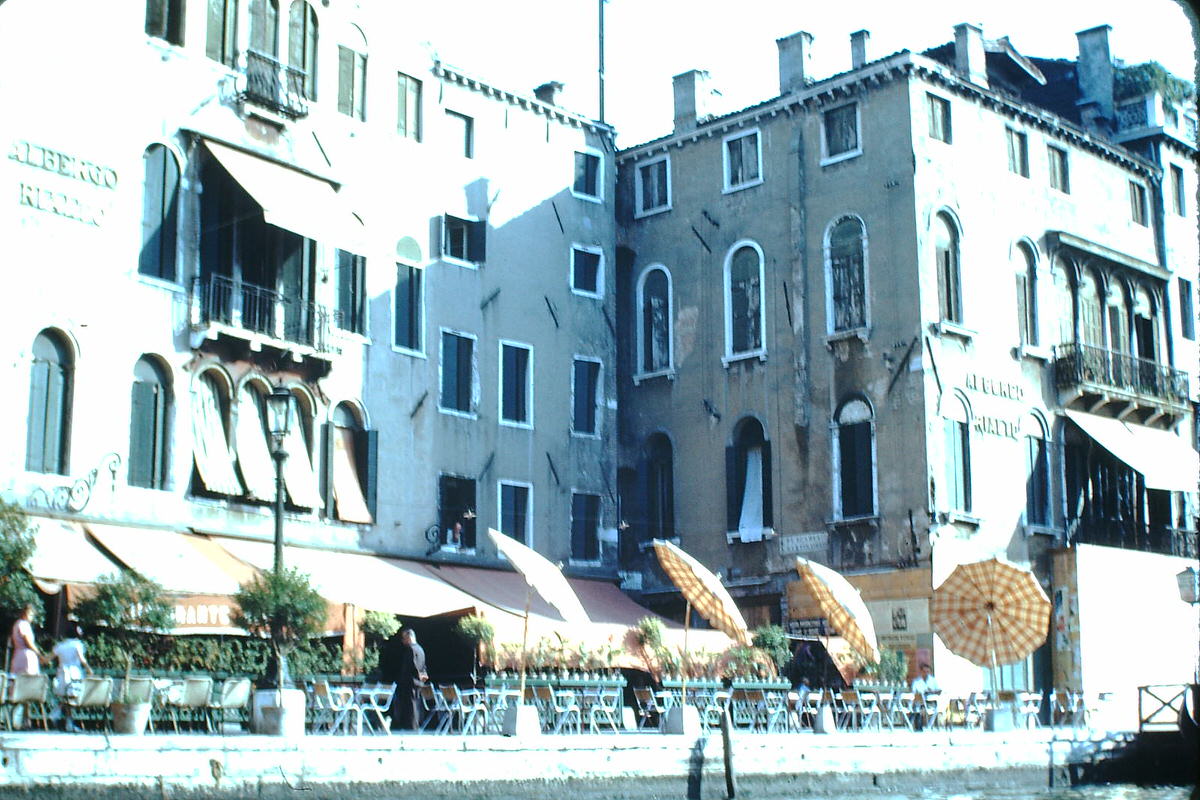 Albergo Rialto on Grand Canal- Venice, Italy, 1954.