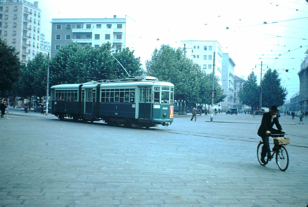 Street Car at Central Station, Milan, 1954