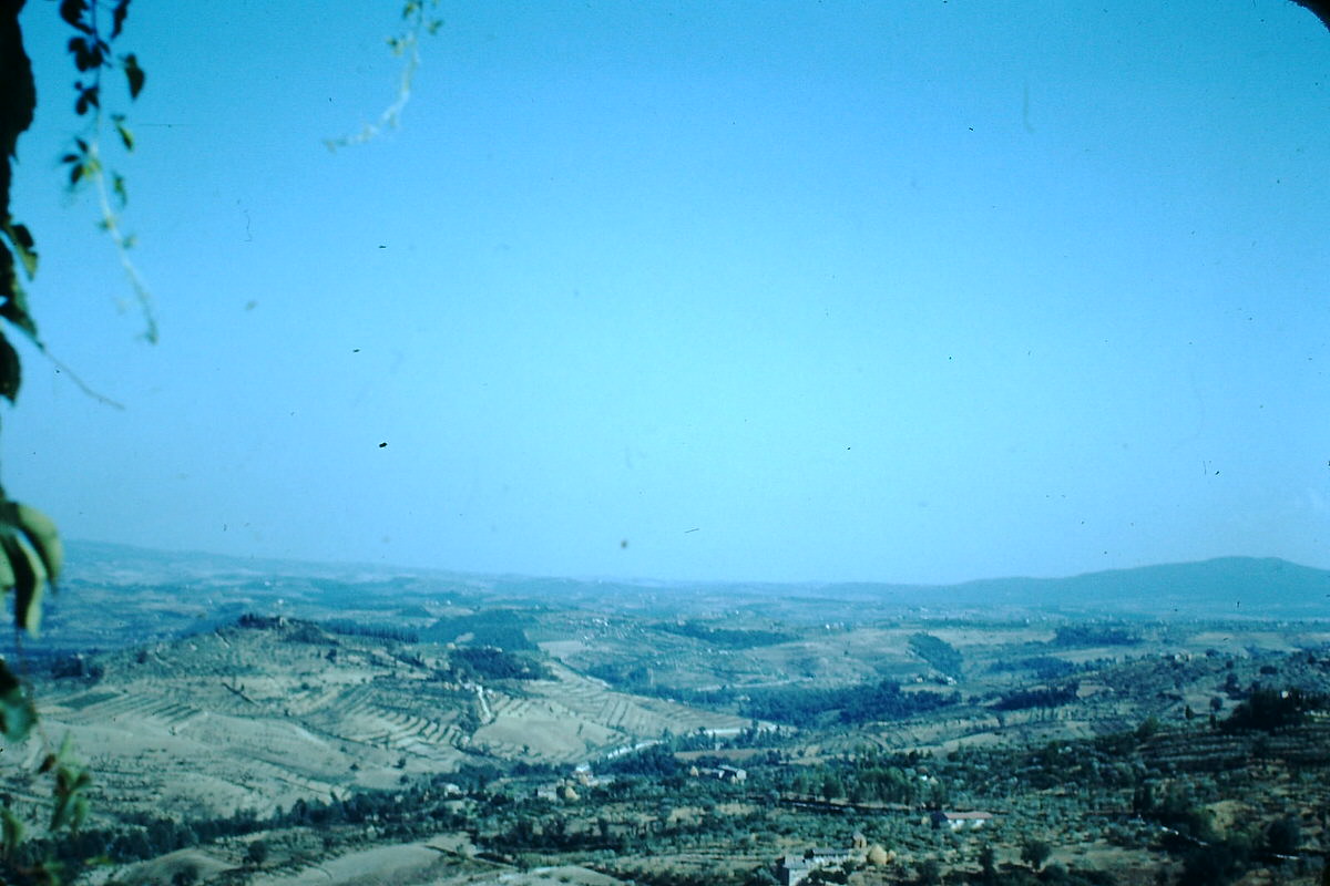 Valley nr San Gimignano from Veranda, Italy, 1954.