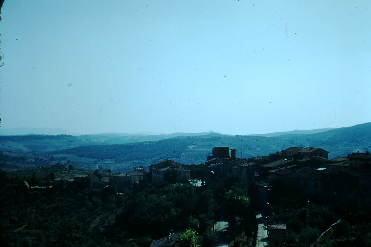 San Gimignano-from Restaurant Veranda, Italy, 1954.