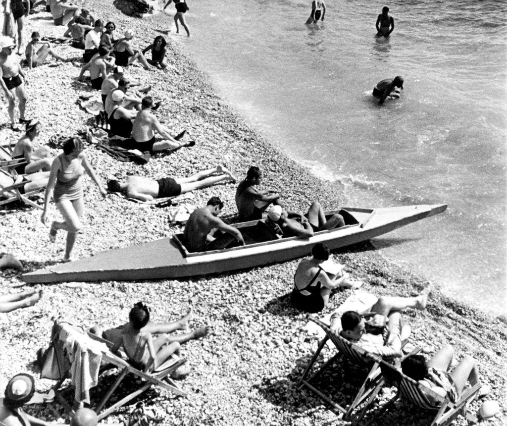 People on the beach, Capri, 1960.