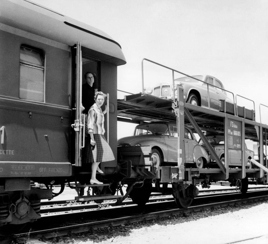 Two women on the train in Italy, 1960.