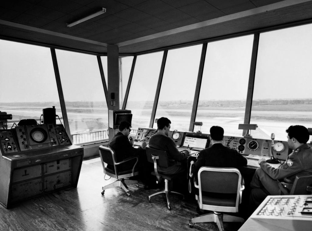 Internal of control tower in Milan linate, 1960.