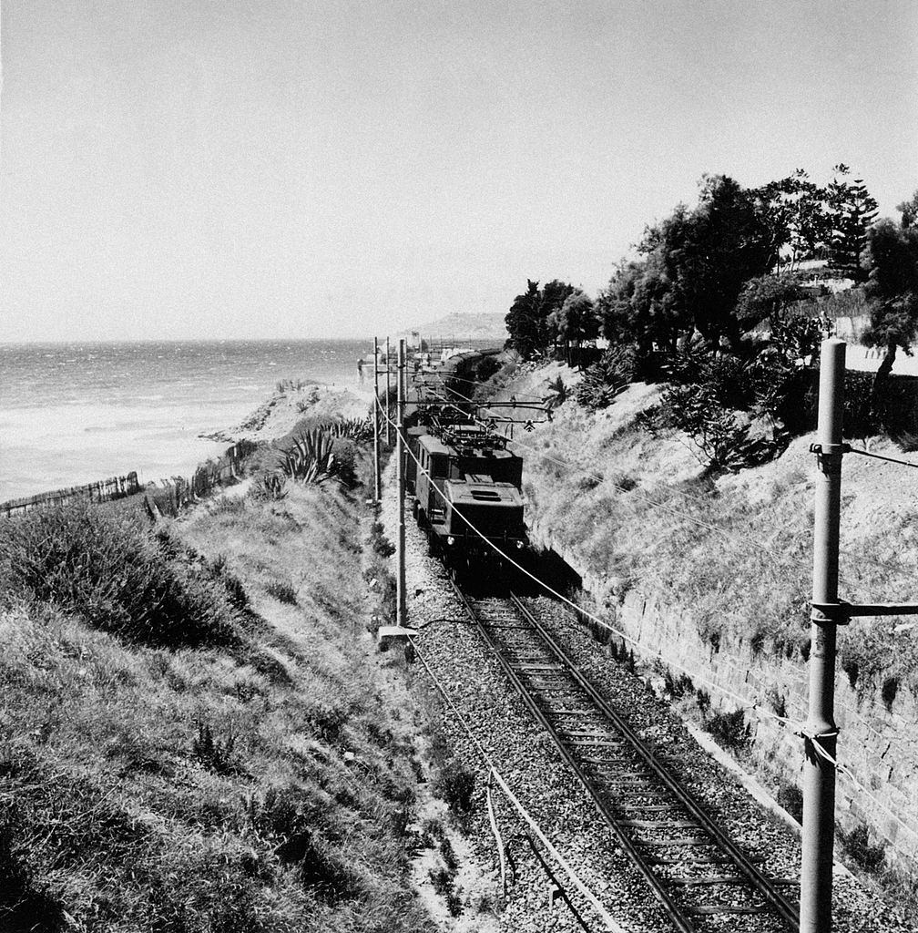 Train running on the Tyrrhenian coast railway, 1960s.