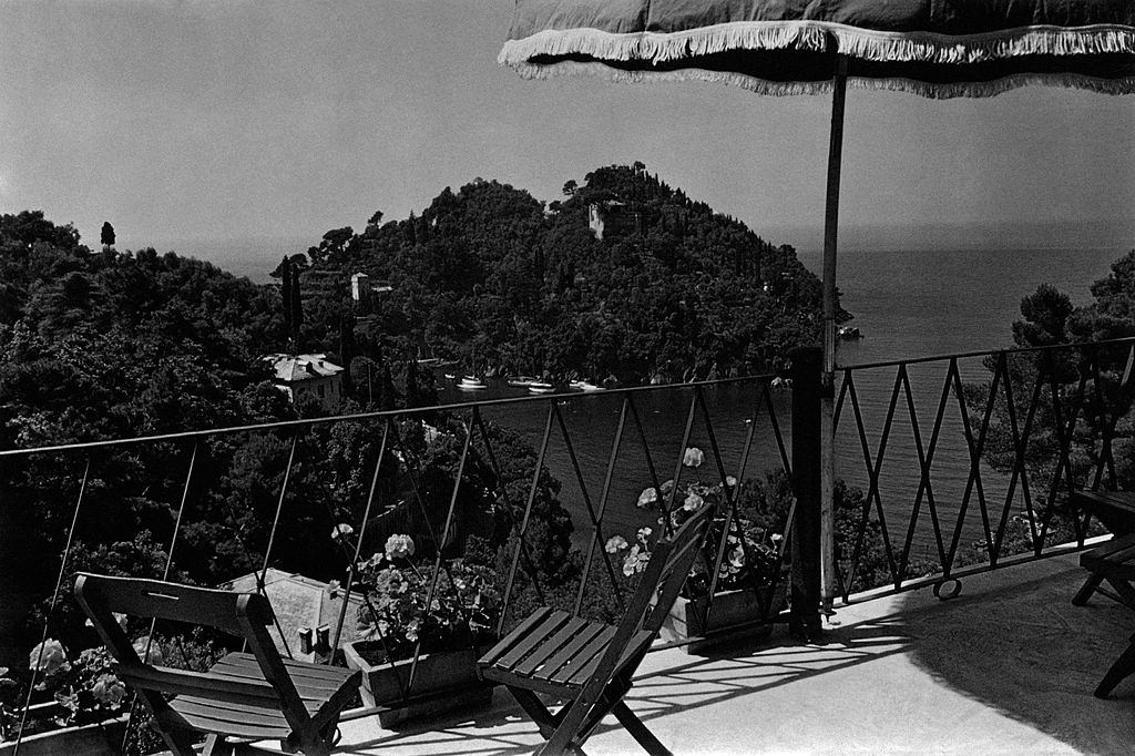 View of a terrace overlooking the sea in Portofino, 1960s.