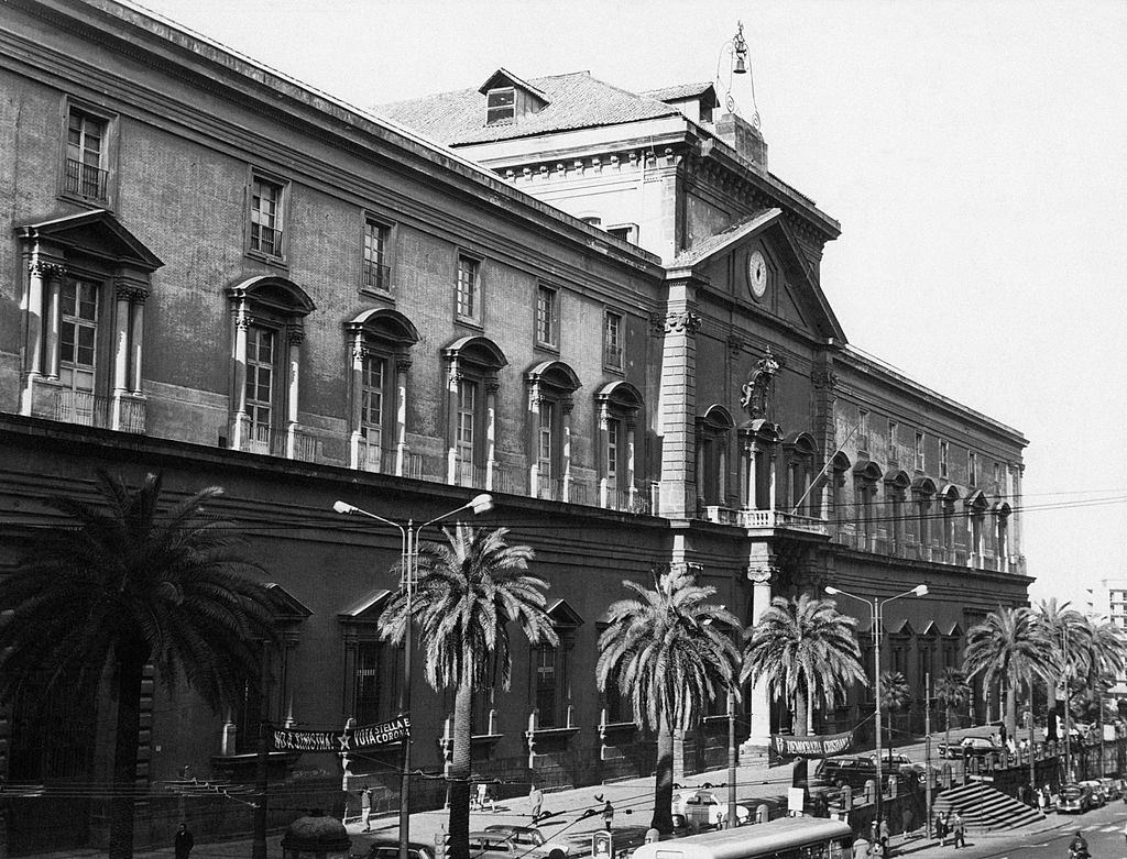 The facade of the Naples National Archaeological Museum, 1960s.