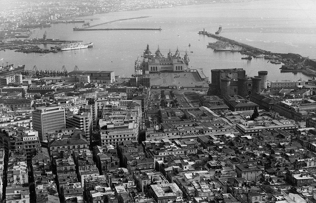 Aerial view of the gulf of Naples, 1960s.