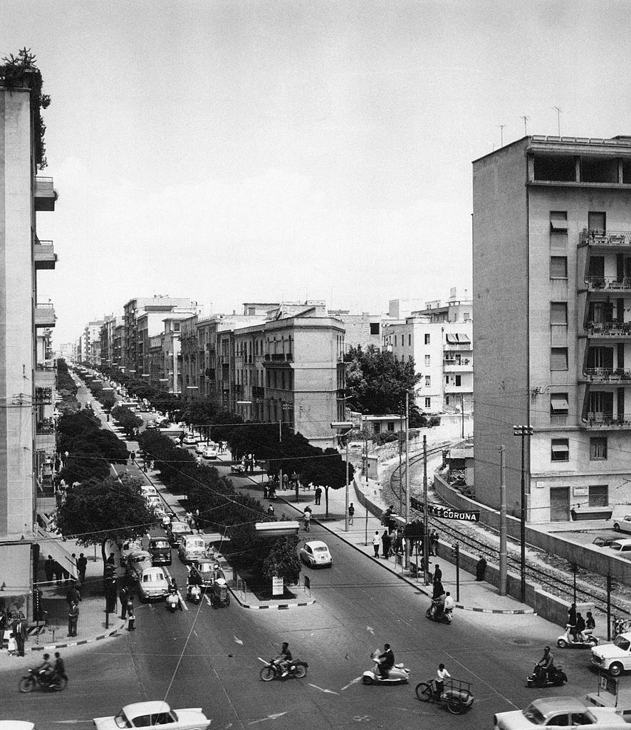 View of via Dante Alighieri in Cagliari, 1960s.