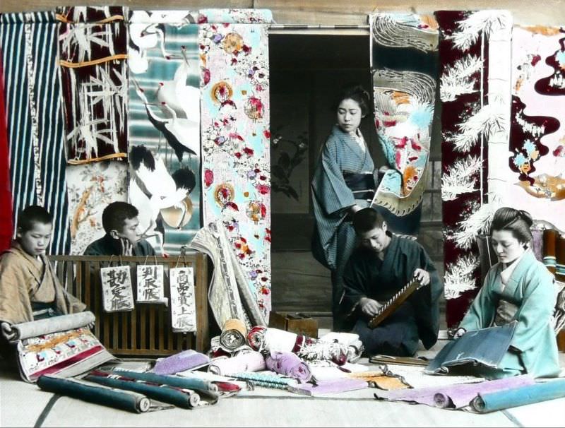 Kimono silk store in old Japan