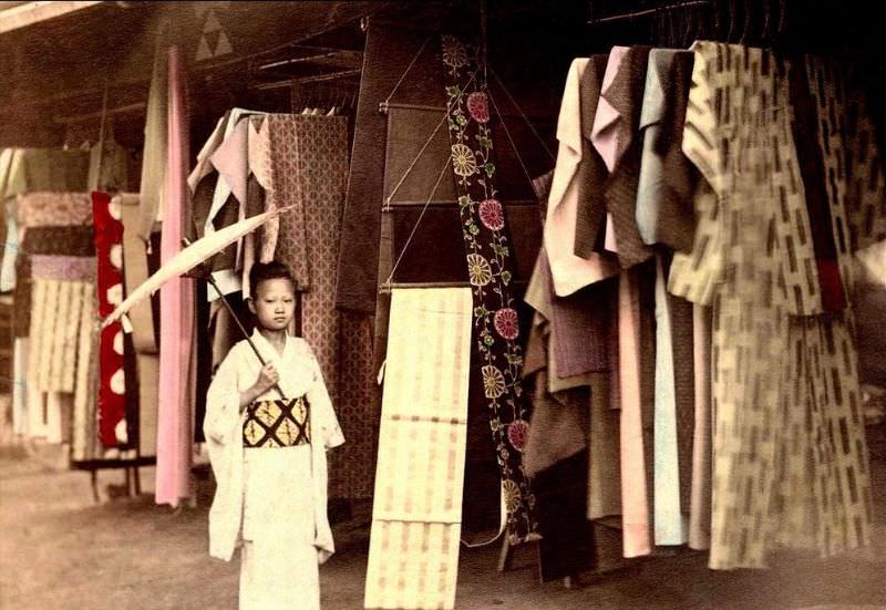 Taking a stroll down kimono lane. An open air clothing market in old Japan