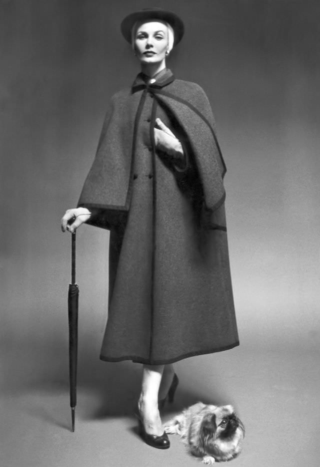 Lillian Marcuson in full-length cape, 1950
