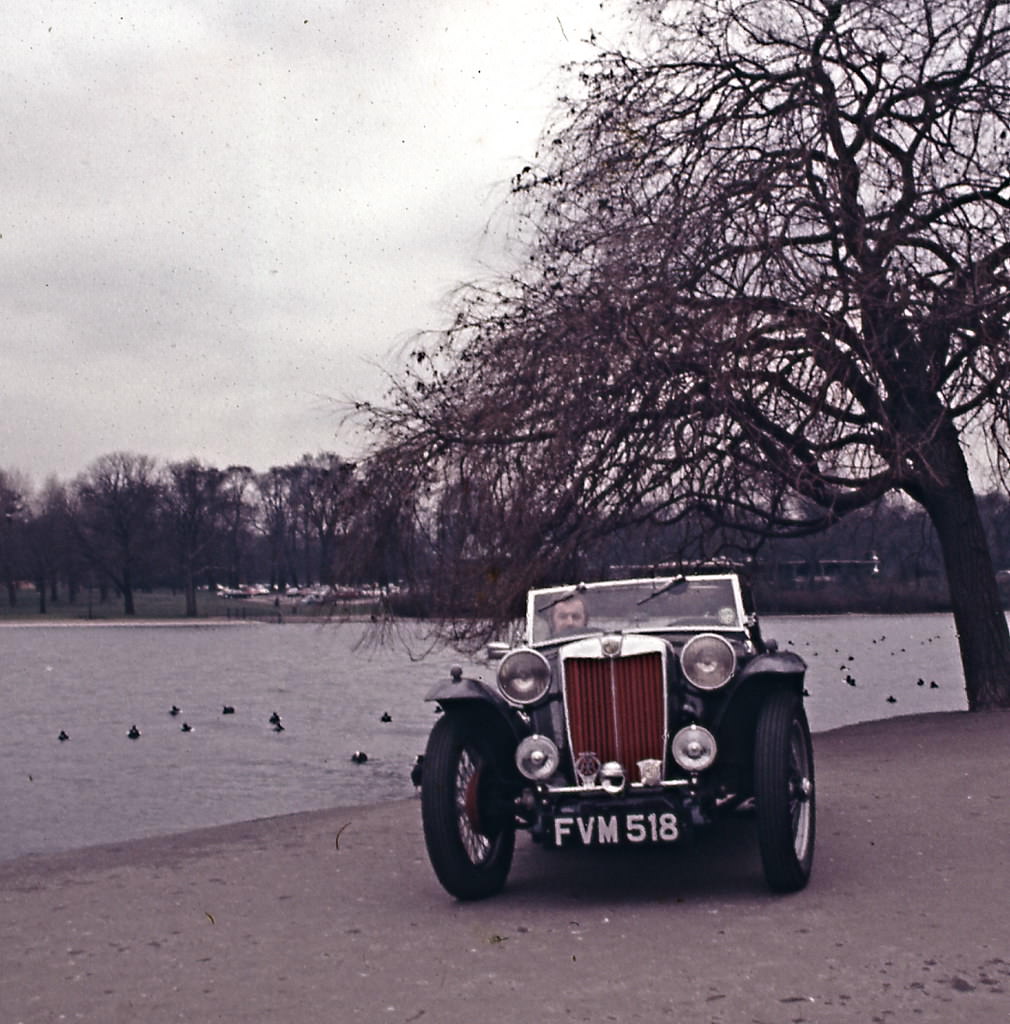 1939 MG TB at the Serpentine in Hyde Park, London, February 1971