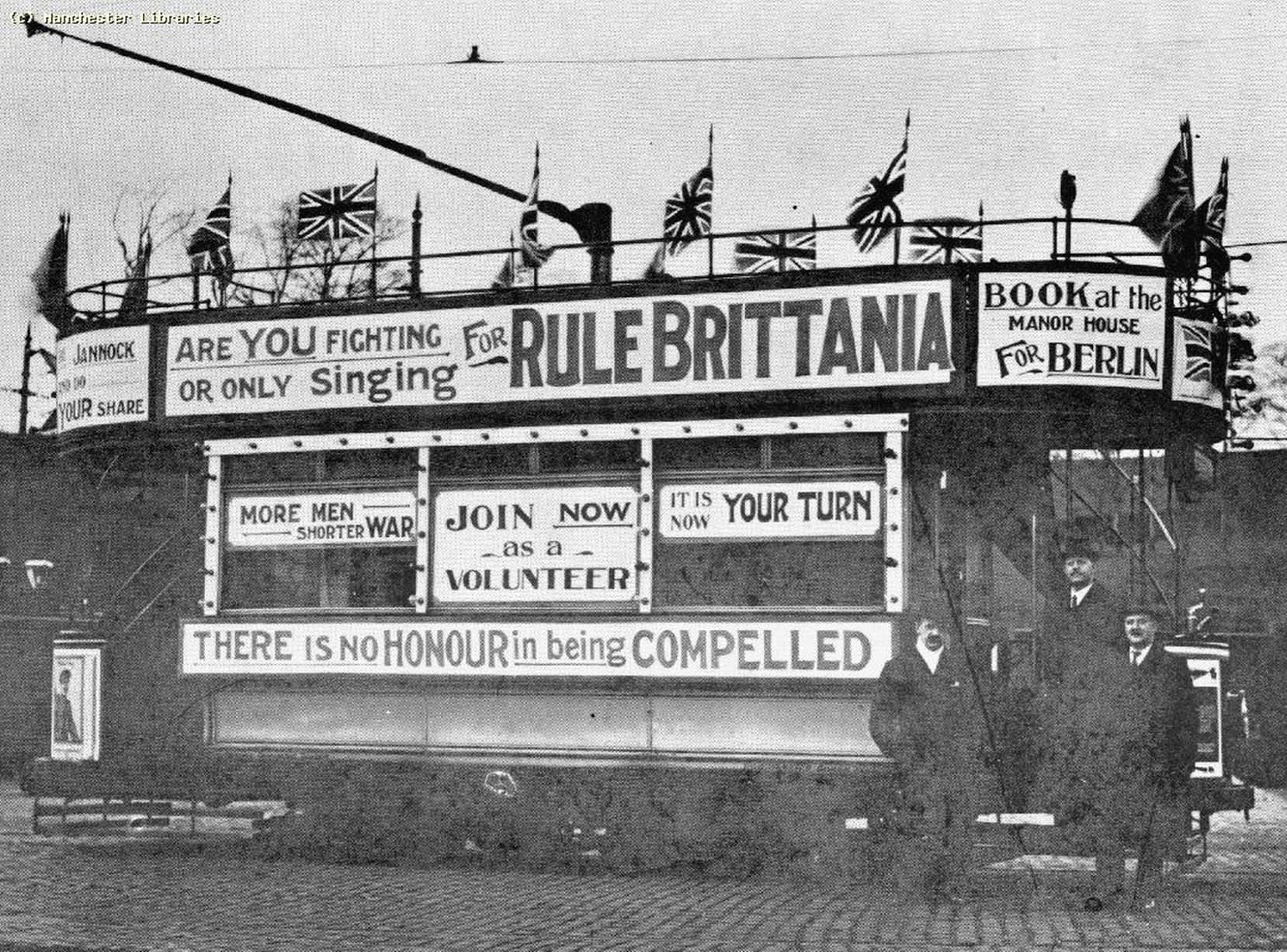 Tram with World War I recruitment posters