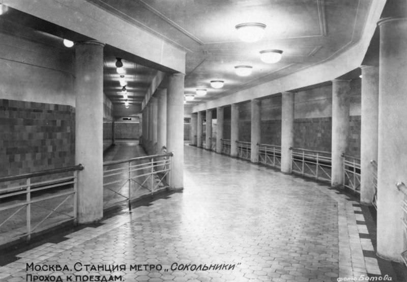 Sokolniki subway station, passage to the trains, Moscow, 1935