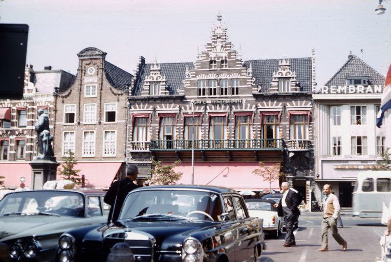 Walter Lamb and the Mercedes 220 on the Grote Markt (Great Market Square), Haarlem, 1961