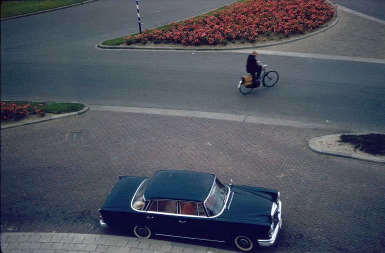 View of the Mercedes 220 from the Euro-Hotel, Leeuwarden, 1961
