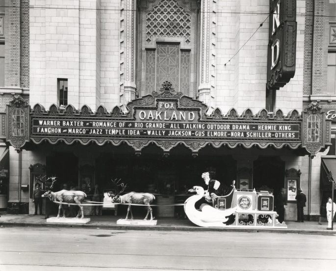 Entrance of Fox Oakland Theatre on Telegraph Avenue in Oakland, California, 1940s