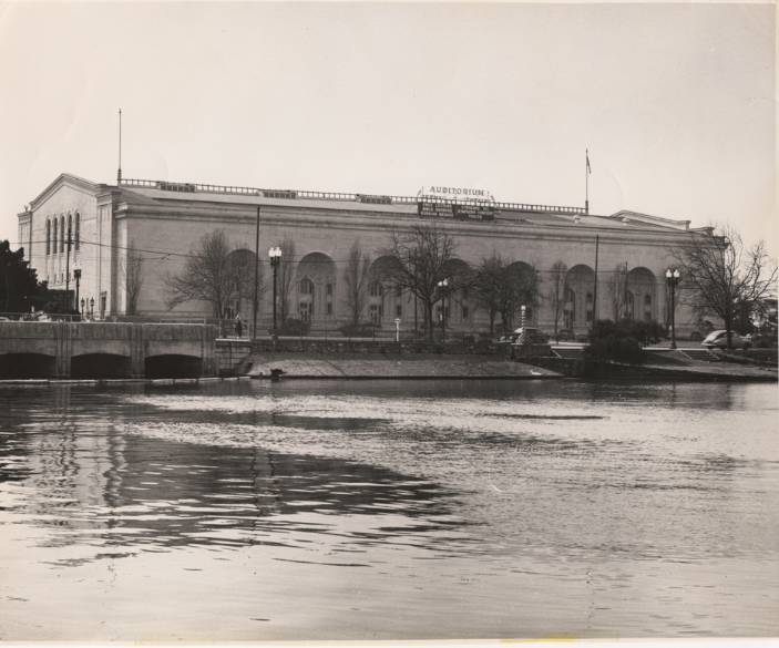 View of Oakland Municipal Auditorium from Lake Merritt, 1949