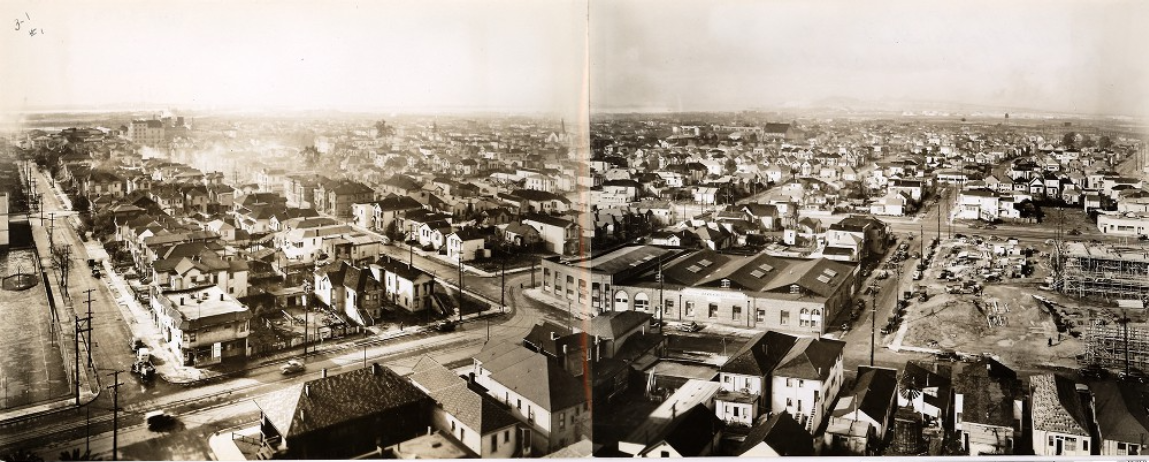 Looking SW from 13th and Poplar Streets, 1940s