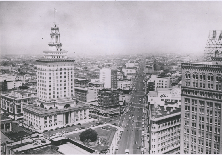 Oakland City Hall with view of San Pablo Avenue, 1940s