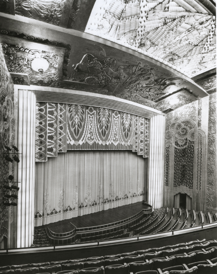 Stage of the Paramount Theatre in Oakland, California as seen from balcony, 1940s