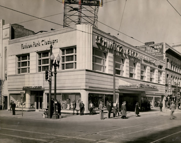 Schwartz & Grodin building, southwest corner of 12th Street and Broadway, 1940s