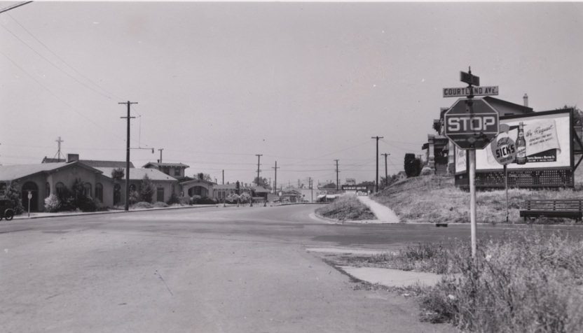 Looking down Courtland Avenue from the corner of High Street and Ygnacio, 1940s