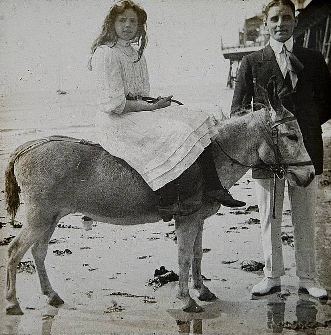 Historical Photos of People Enjoying Donkey Rides on the Beach from the Early 20th Century