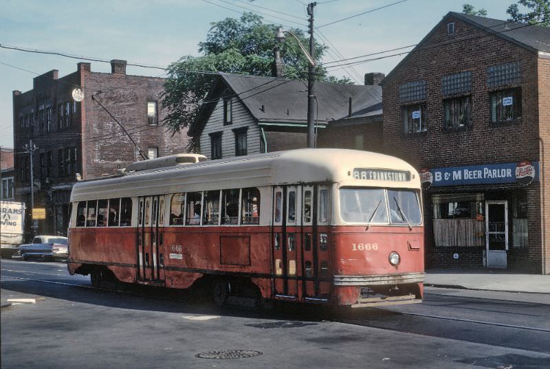 A #88 Frankstown car on Frankstown Ave. between Finley and Washington Blvd. in front of Pittsburgh Hospital, Pittsbirgh, PA. on June 26, 1965