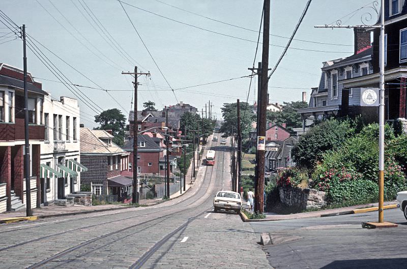 A Mt. Washington car on Grandview Ave. at Olympia St. in Pittsburgh, PA (Dusquene Heights) on June 26 1965