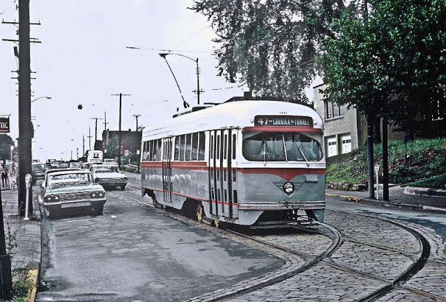 Carrick via Tunnel on Brownsville Road about to enter Brentwood Loop, Pittsburgh, PA on September 1, 1965