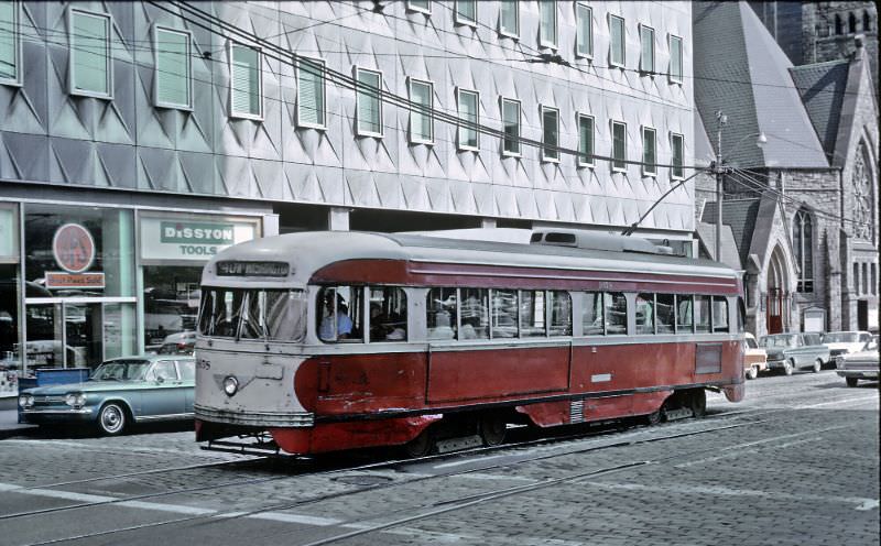 Mt. Washington car on Grant St. at 6th Ave in downtown Pittsburgh, PA on June 27, 1965