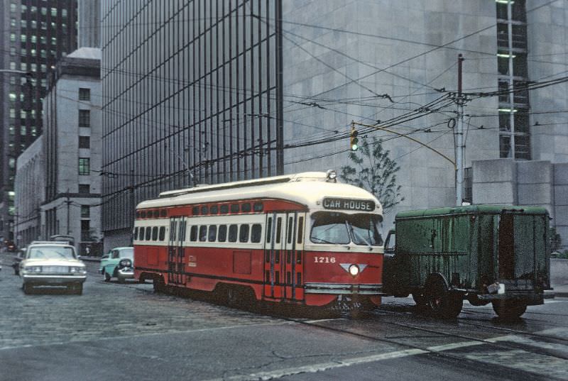 On Grant St. near Liberty Ave. going back to the carhouse in downtown Pittsburgh, PA on September 1, 1965
