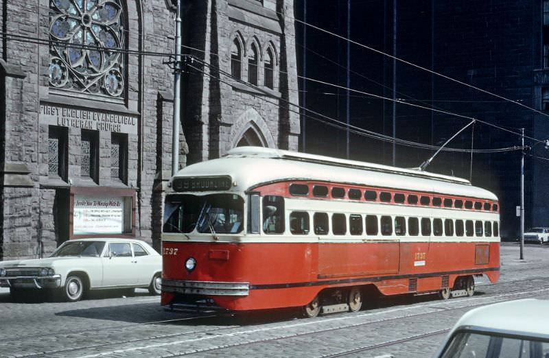 A #39 Brookline car on Liberty Ave. in downtown Pittsburgh, PA on June 27, 1965
