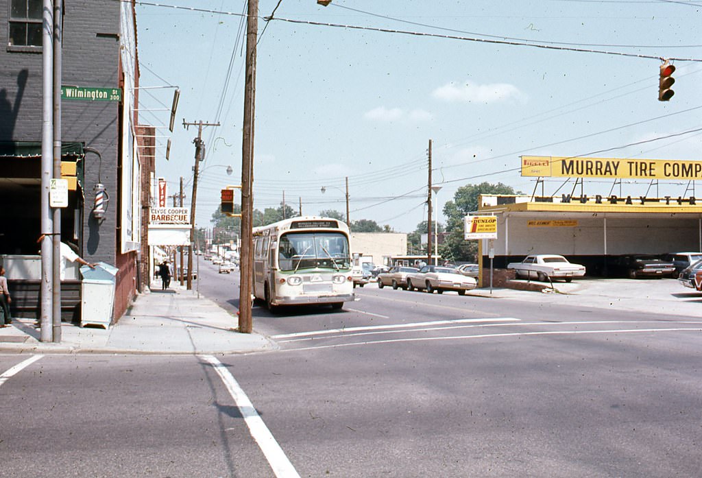 Davie Street looking east at its intersection with Wilmington Street, Raleigh, 1970s