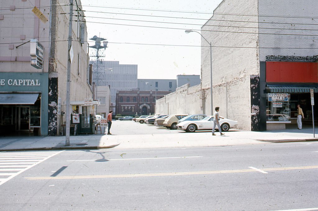 100 Fayetteville Street looking west through the block to Salisbury Street, 1970s